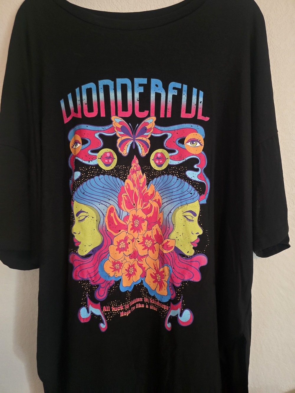 Wonderful Black Side Slit-Graphic Tee with Neon Floral Art 3x